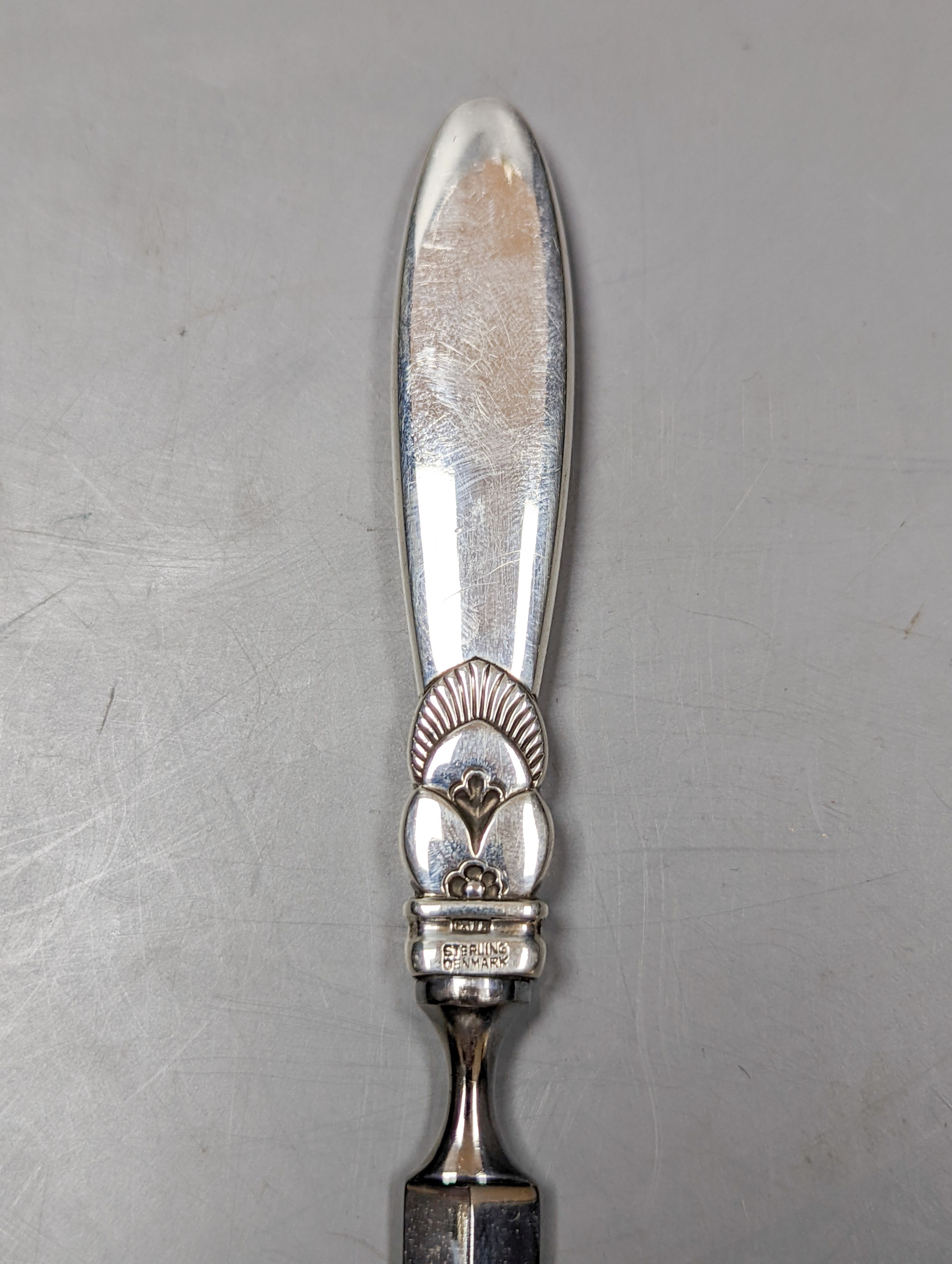 A 1960's? Georg Jensen sterling handled steel letter opener, 21.1cm.